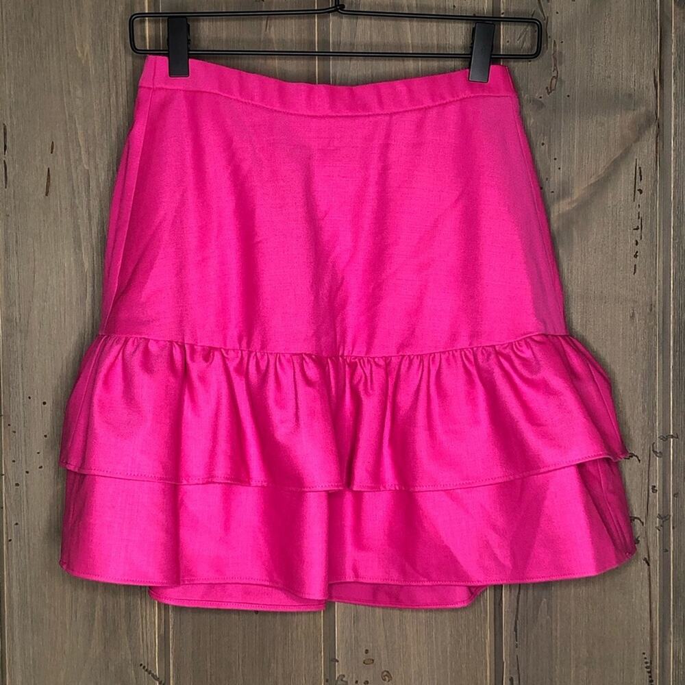 J. Crew PINK Wool Flannel Ruffle Skirt 0